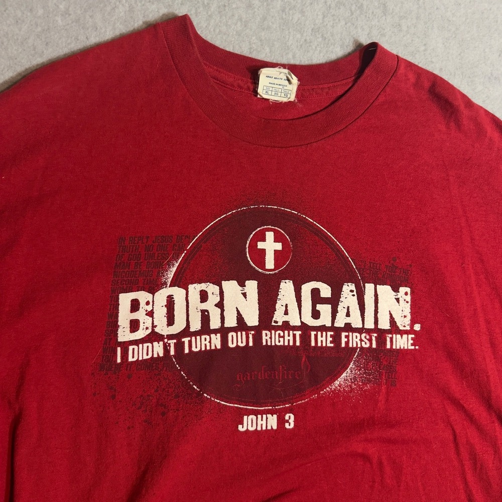 Gardenfire Born Again John 3 Christian Jesus Graphic T-Shirt Red XL Y2K